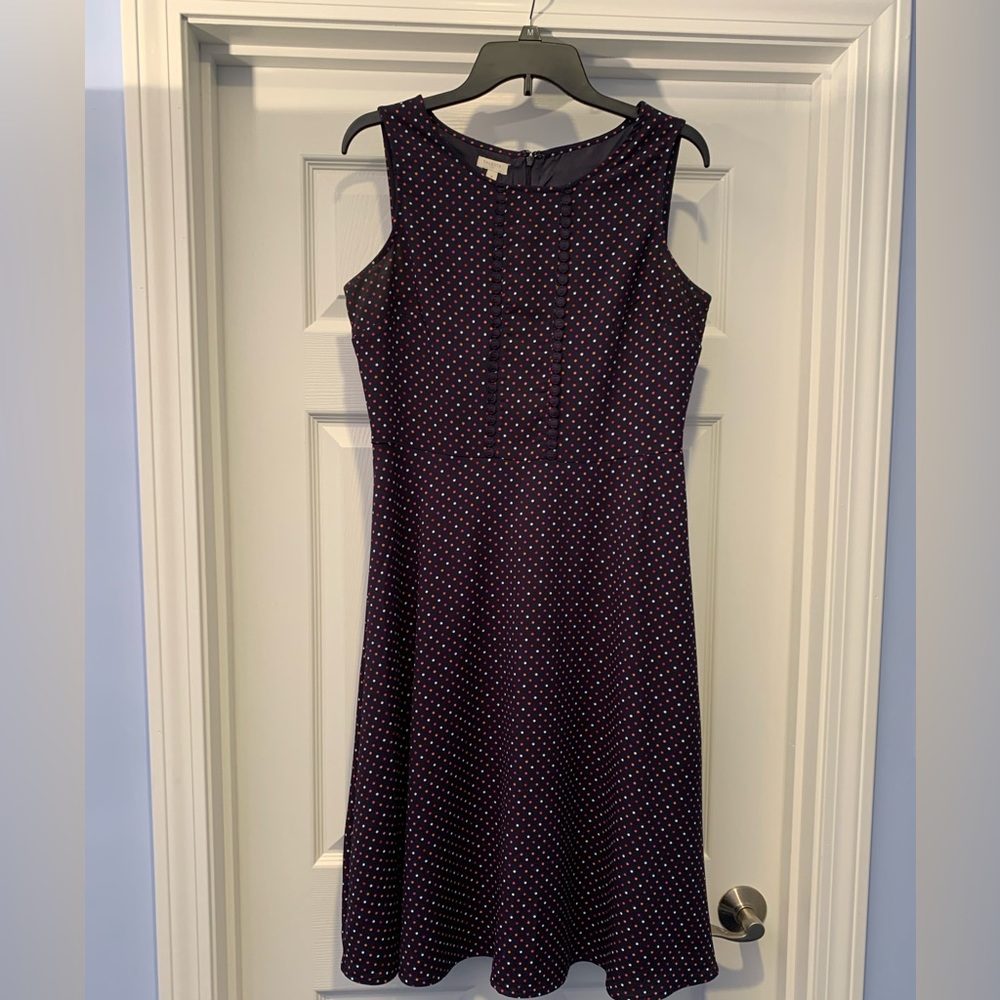 Talbots dress size 8. Navy blue dress with polka dots. Talbots pink sweater- M.